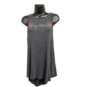 Harley Davidson Tank Top Studded Rose Sleeveless Casual Gray Charcoal Top L 046
